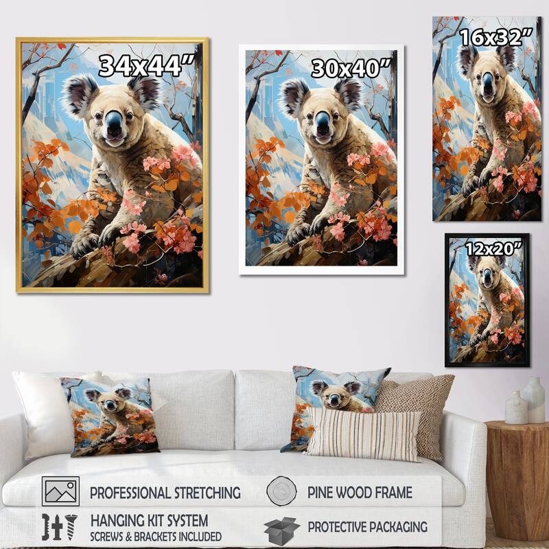 Designart "Koala Koalas Serenity Pastoral II" Animals Koala Framed Canvas Art Print Bed Bath